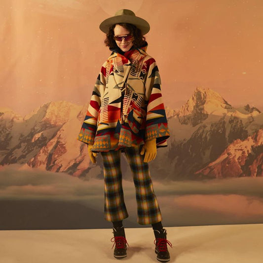 Long-Sleeved Hooded Coat Printed Woolen Coat
