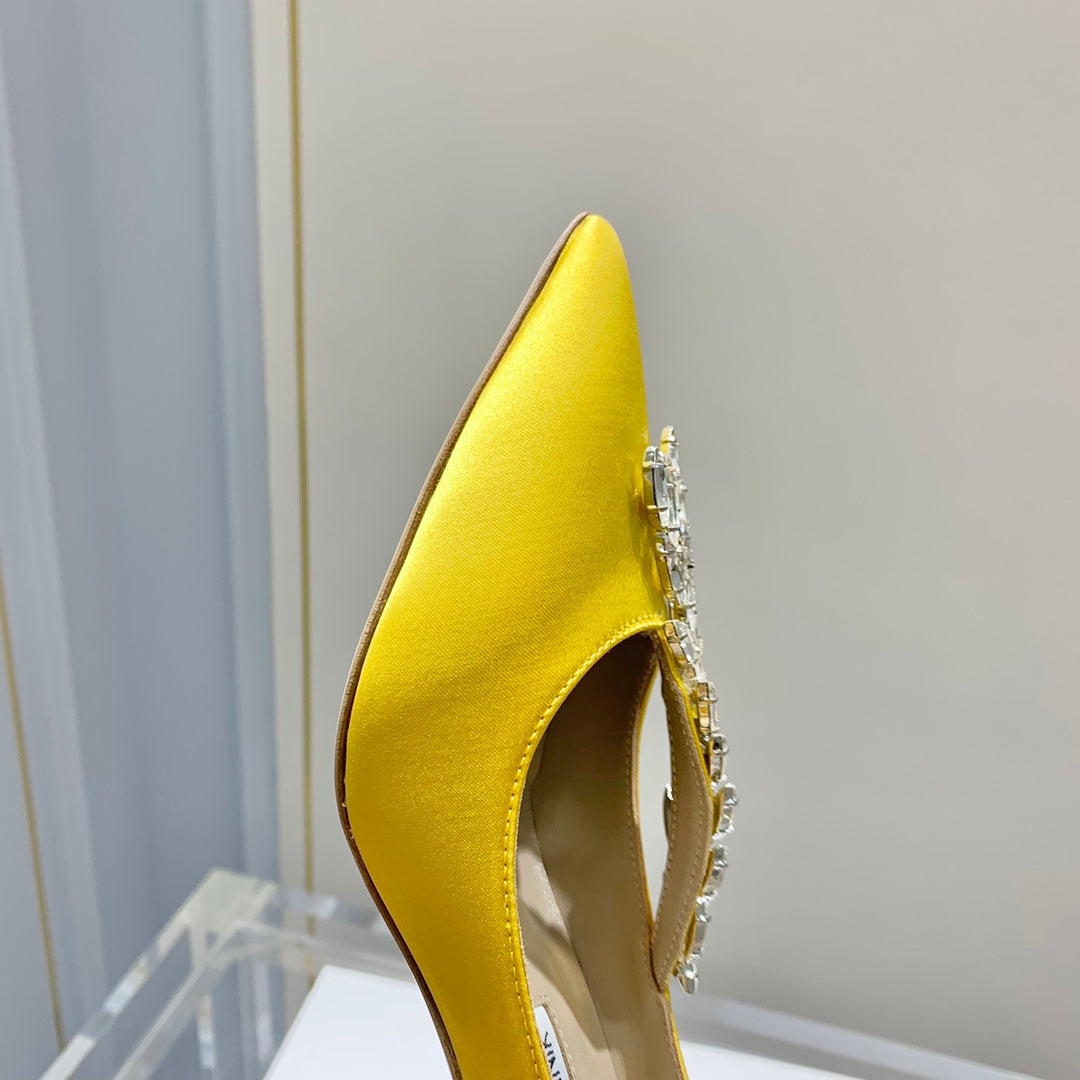 Manolo Women's Nadira Pumps 70 Yellow Satin