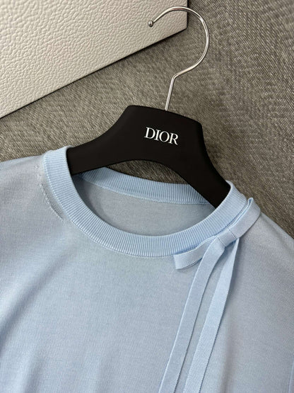 CD Short-Sleeved Fitted Sweater Sky Blue Silk Knit 349493