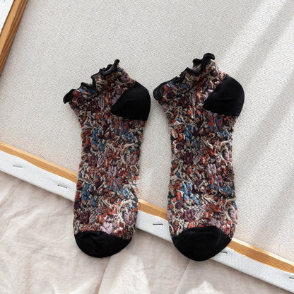 Rufia- Summer Floral Print Lace Trim Low-Cut Socks