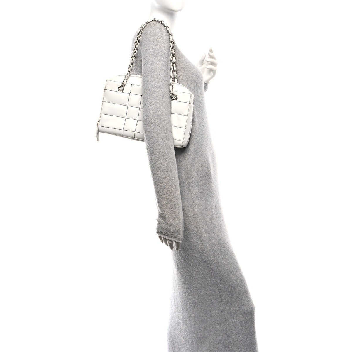 Lambskin Stitched Chocolate Bar Shoulder Bag White