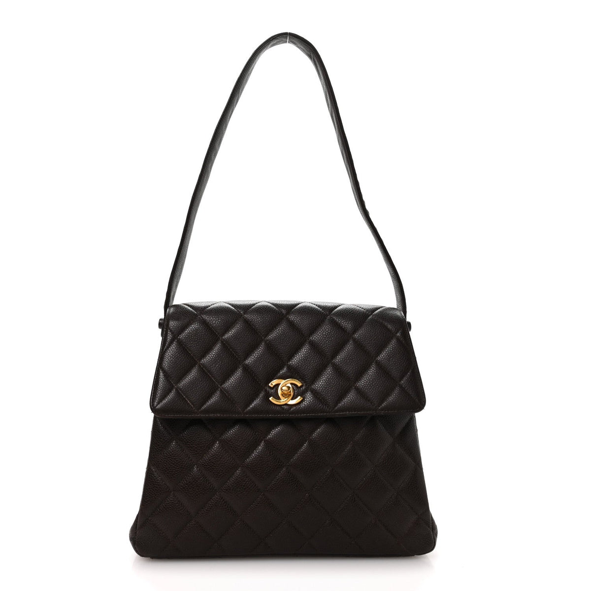 Caviar Quilted Medium Kelly Flap Brown