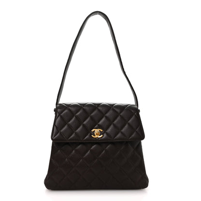 Caviar Quilted Medium Kelly Flap Brown