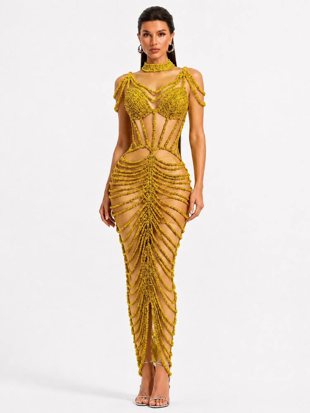 Olivia Rhinestone Cut-Out Maxi Dress