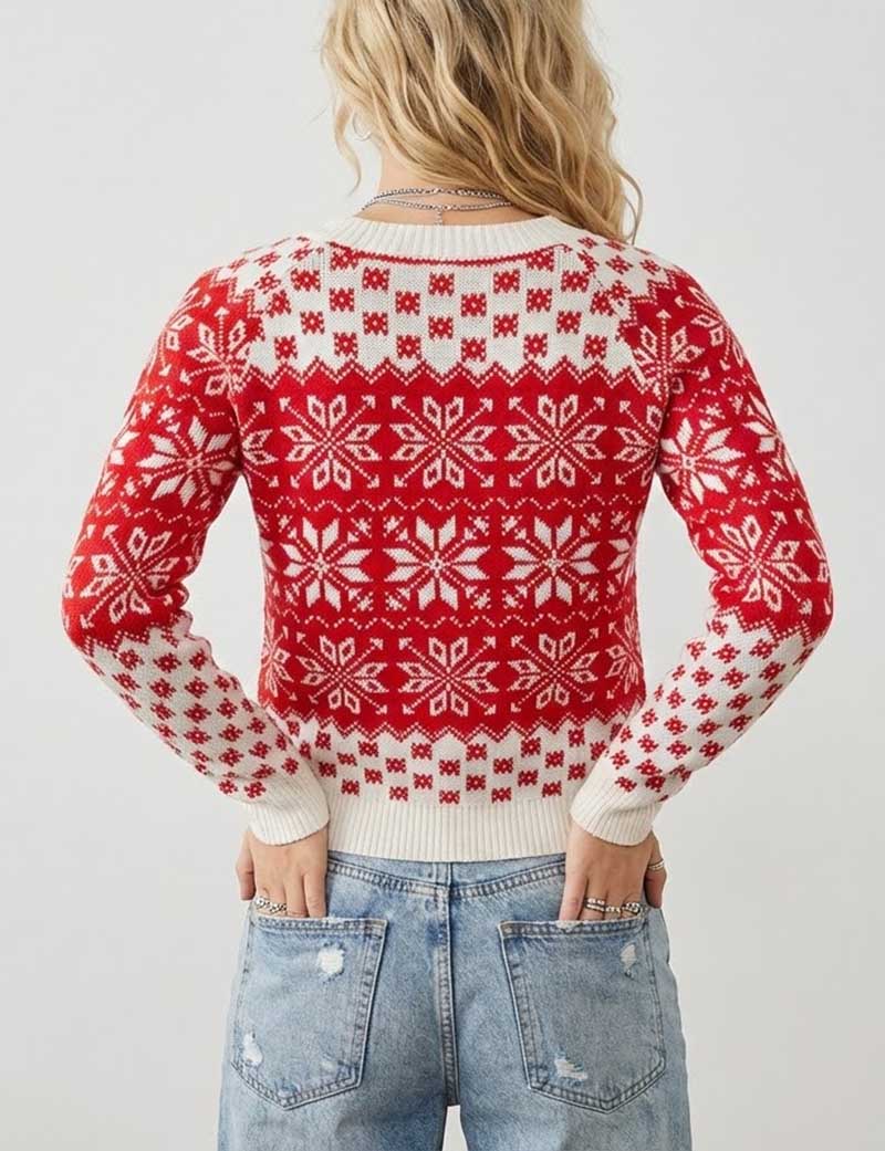 Snowflake Round Neck Knit Christmas Sweater