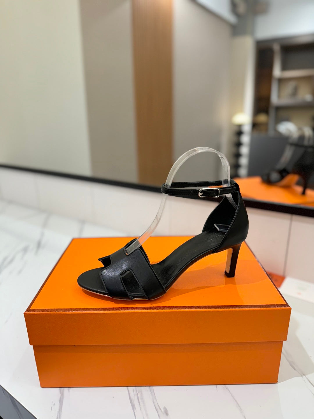 HM Joy 65mm Heeled Sandals Black Flat Cowhide 294926