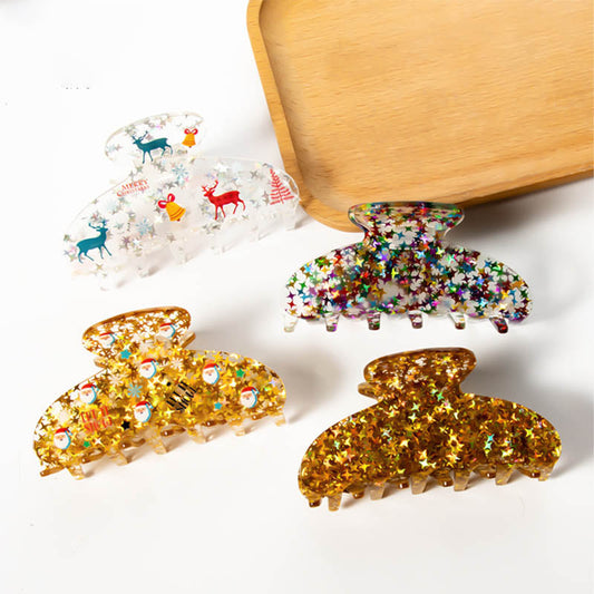 Festive Glitter Christmas Acrylic Hair Claw