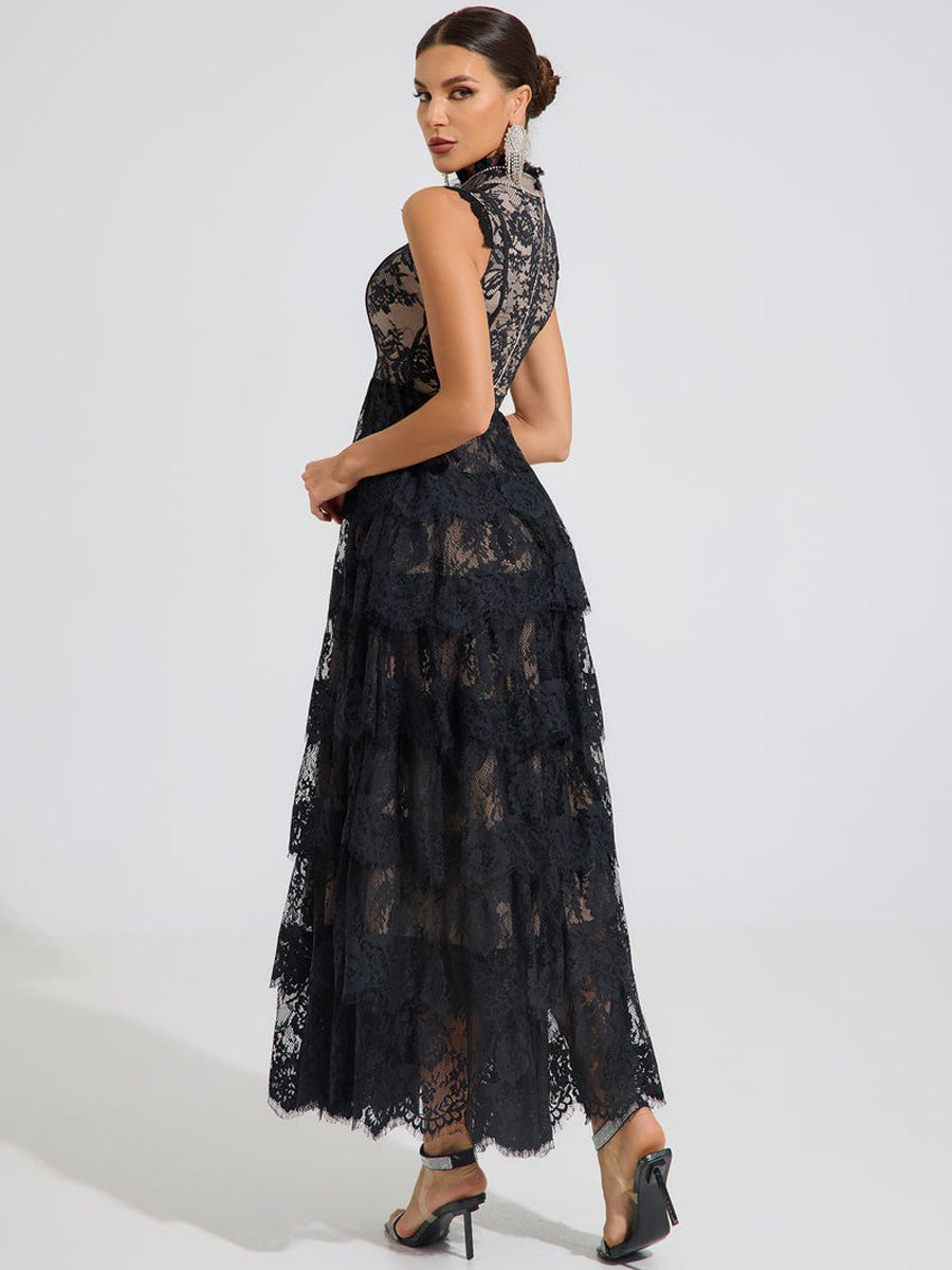 Emma Midnight Lace Tiered Maxi Dress