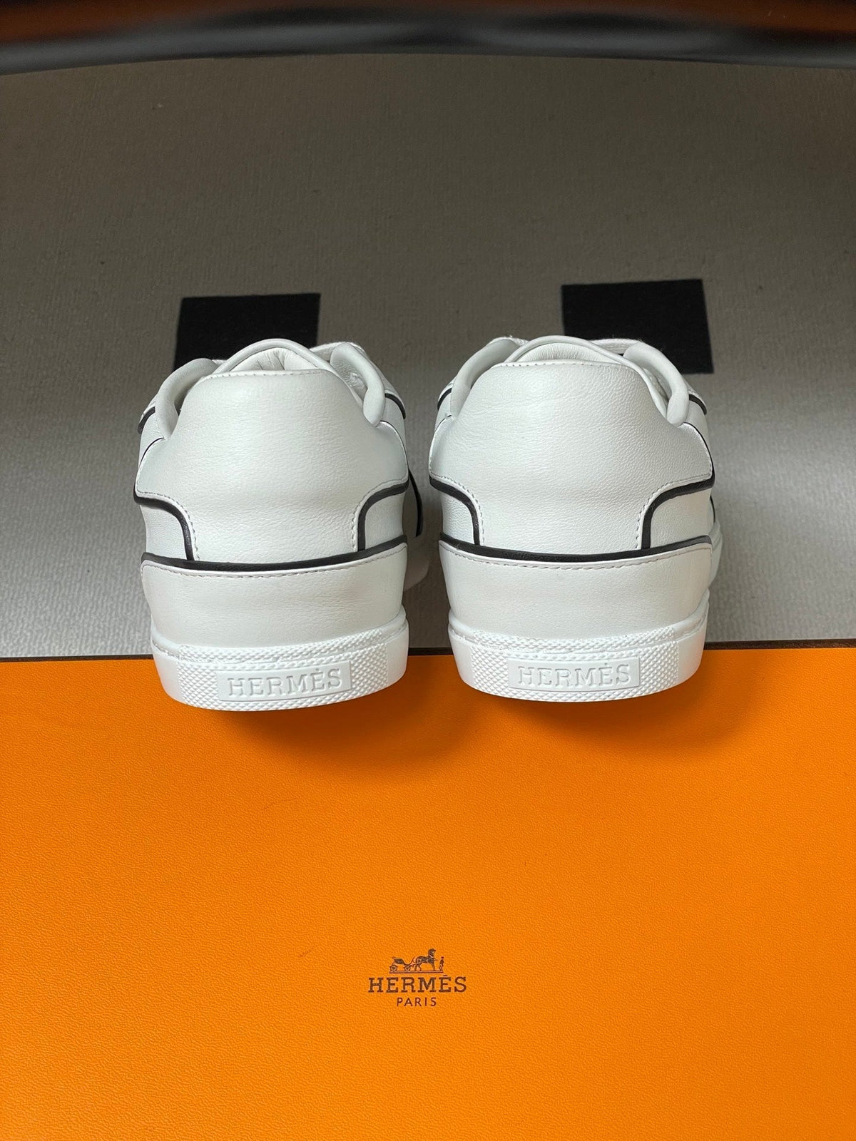 Hermes 26 Match Sneakers White Black in Calfskin 594338