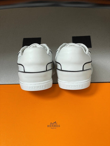 Hermes 26 Match Sneakers White Black in Calfskin 594338