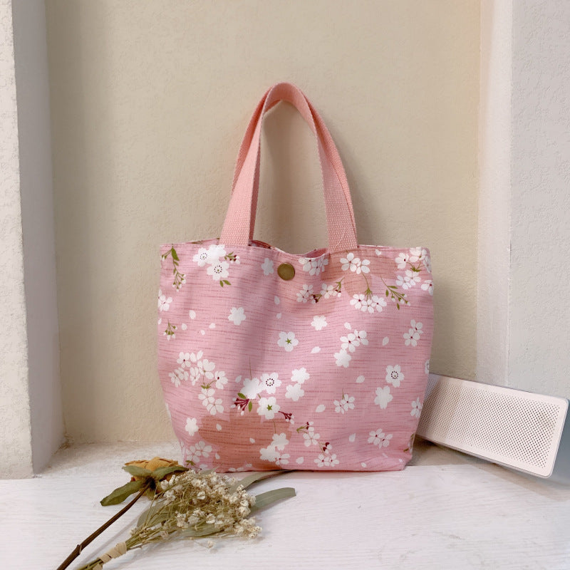 Mini Floral Canvas Tote Bag Cute Soft Cotton Handbag