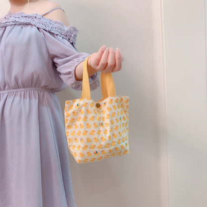 Mini Floral Canvas Tote Bag Cute Soft Cotton Handbag