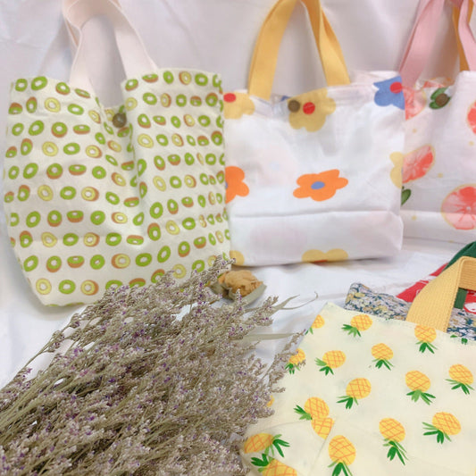 Mini Floral Canvas Tote Bag Cute Soft Cotton Handbag