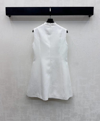 CD Logo-embellished Coarse Vest Dress White Polyester 350334