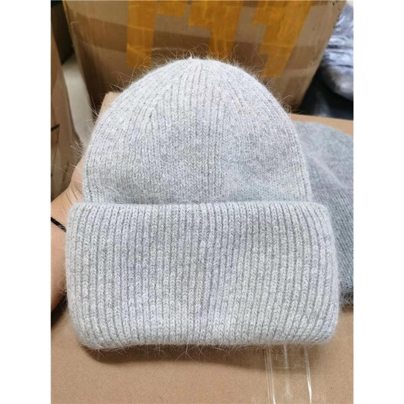 Solid Color Versatile Rabbit Fur Knitted Pullover Hat
