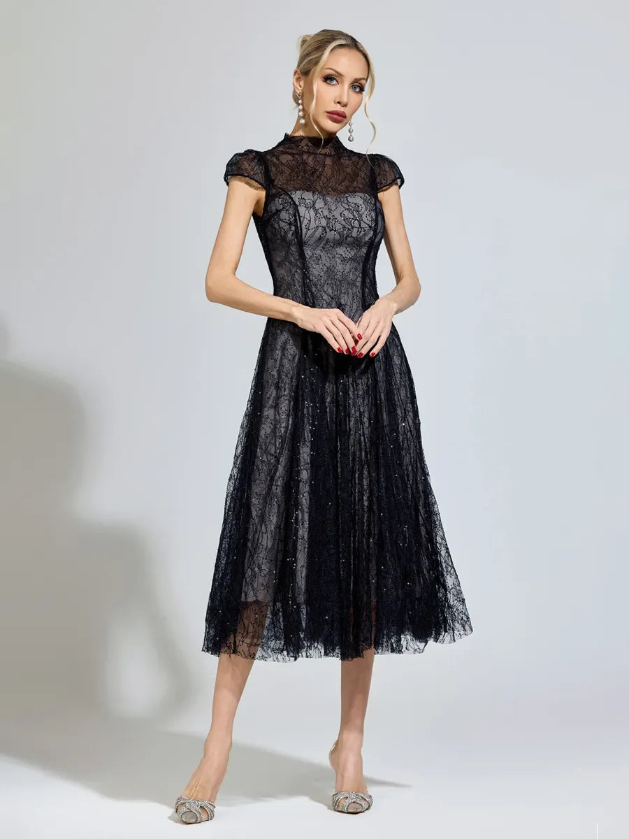 Sienna Black Lace Sequin Dress