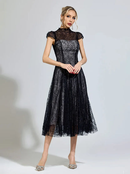 Sienna Black Lace Sequin Dress