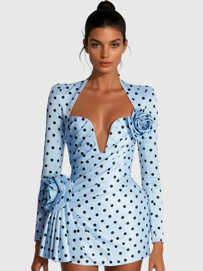 Dahlia Dot Flower Ruch Mini Dress