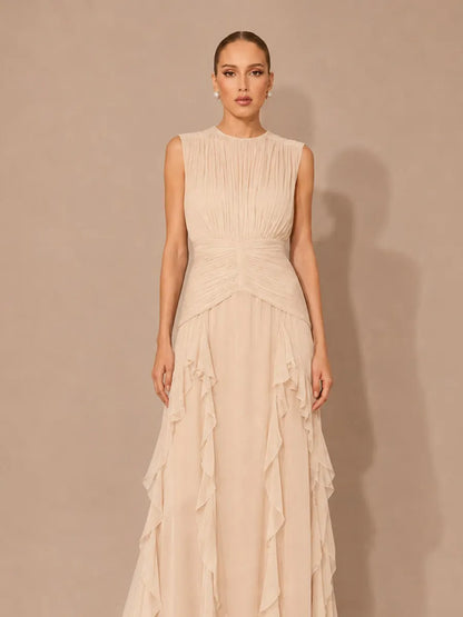 Maelle Elegant Sleeveless Pleated Chiffon Maxi Dress