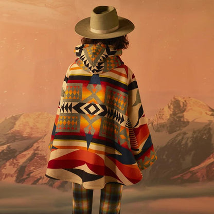 Long-Sleeved Hooded Coat Printed Woolen Coat