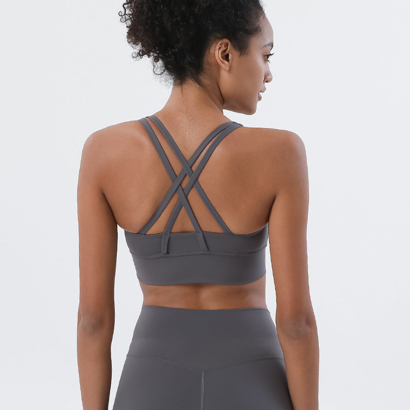 Double-Sided Brushed Cross-Back Sports Underwear Shockproof Gathering Yoga Bra Fitness Vest