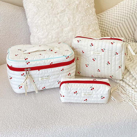 Cute Cherry Print Portable Make Up Bag