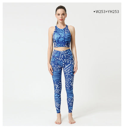 2 Pcs Suit Yoga Suit Women'S Print Yoga Tights Back Sports Bra Fitness Suit