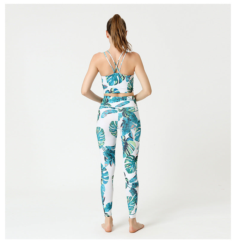 2 Pcs Suit Yoga Suit Women'S Print Yoga Tights Back Sports Bra Fitness Suit