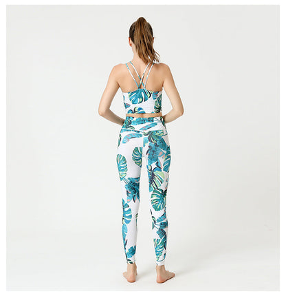 2 Pcs Suit Yoga Suit Women'S Print Yoga Tights Back Sports Bra Fitness Suit