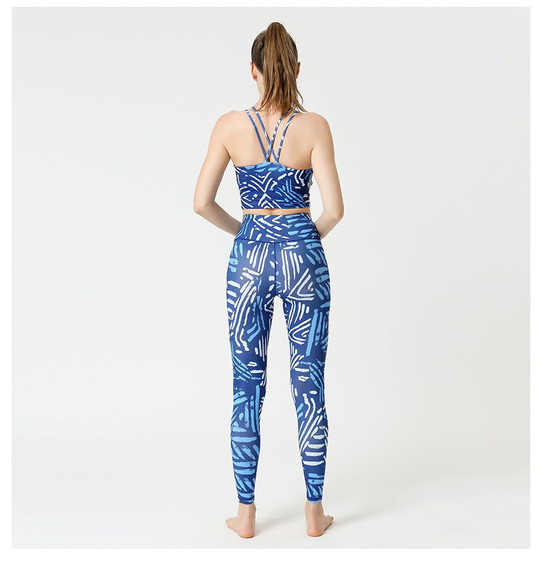 2 Pcs Suit Yoga Suit Women'S Print Yoga Tights Back Sports Bra Fitness Suit
