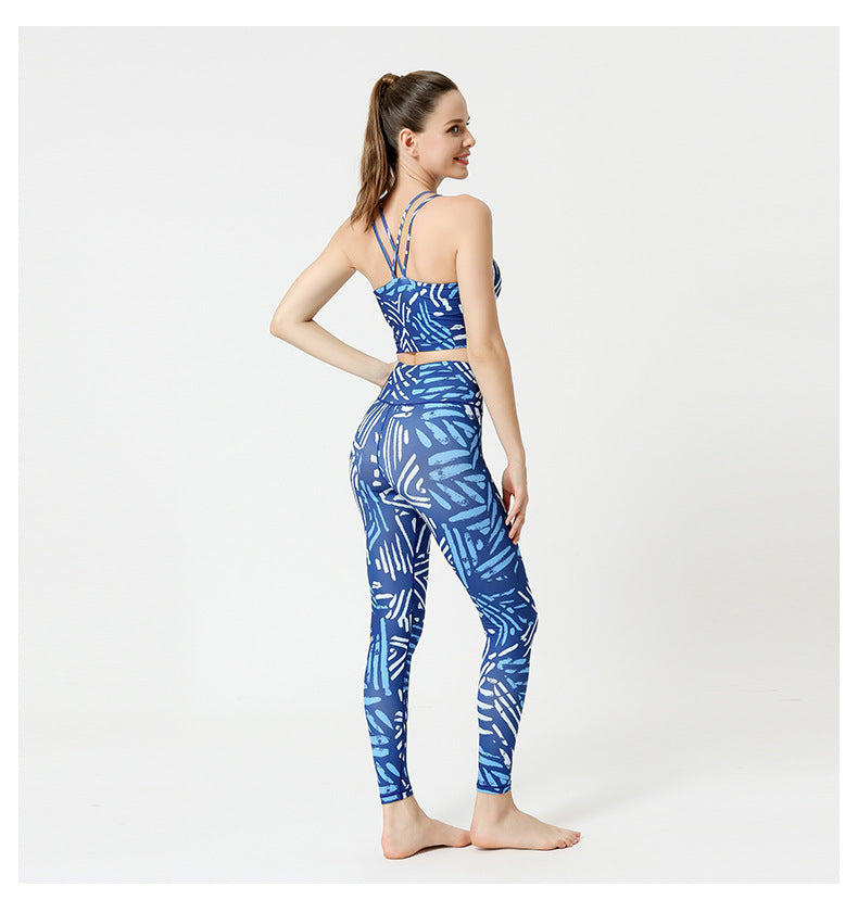2 Pcs Suit Yoga Suit Women'S Print Yoga Tights Back Sports Bra Fitness Suit