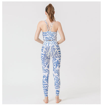 2 Pcs Suit Yoga Suit Women'S Print Yoga Tights Back Sports Bra Fitness Suit