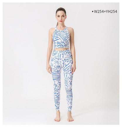 2 Pcs Suit Yoga Suit Women'S Print Yoga Tights Back Sports Bra Fitness Suit