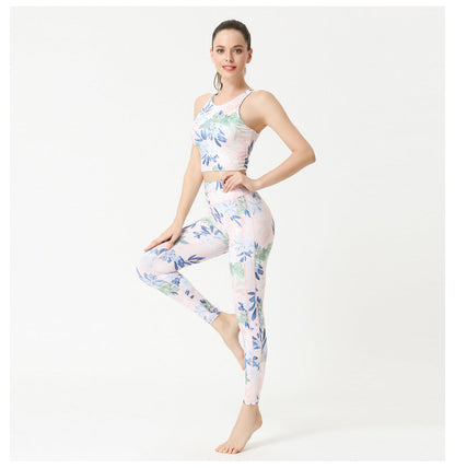 2 Pcs Suit Yoga Suit Women'S Print Yoga Tights Back Sports Bra Fitness Suit