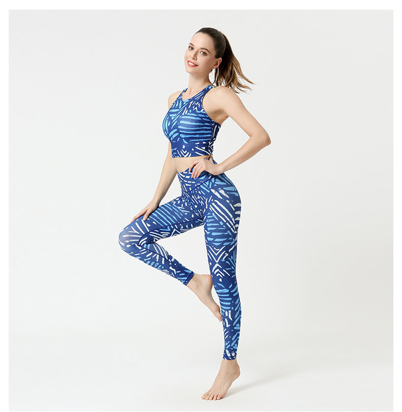 2 Pcs Suit Yoga Suit Women'S Print Yoga Tights Back Sports Bra Fitness Suit