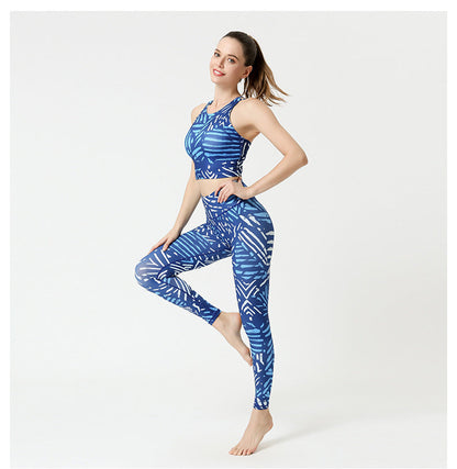 2 Pcs Suit Yoga Suit Women'S Print Yoga Tights Back Sports Bra Fitness Suit