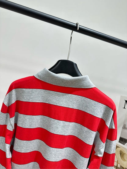 Miu 26s Striped Jersey Polo Shirt Red Gray Cotton 349696