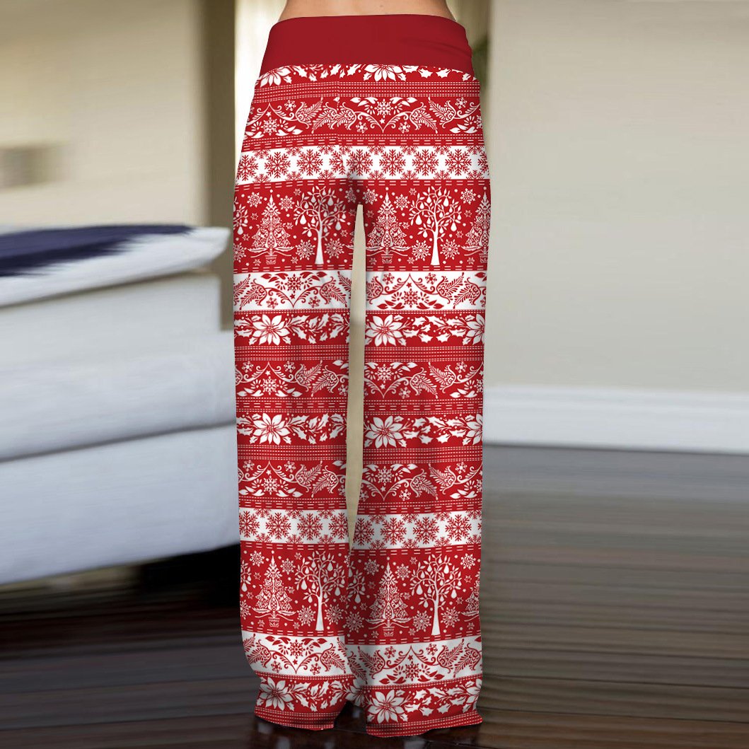 Stripe Fashion Woman Digital Printing Loose Casual Flower Pattern Pants Wide Leg Yoga Pants 678