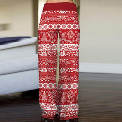 Stripe Fashion Woman Digital Printing Loose Casual Flower Pattern Pants Wide Leg Yoga Pants 678