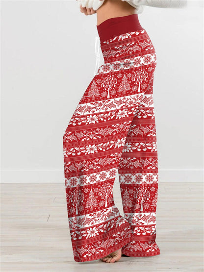 Stripe Fashion Woman Digital Printing Loose Casual Flower Pattern Pants Wide Leg Yoga Pants 678