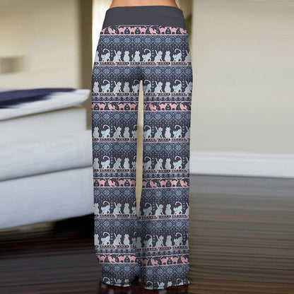 Stripe Fashion Woman Digital Printing Loose Casual Flower Pattern Pants Wide Leg Yoga Pants 678
