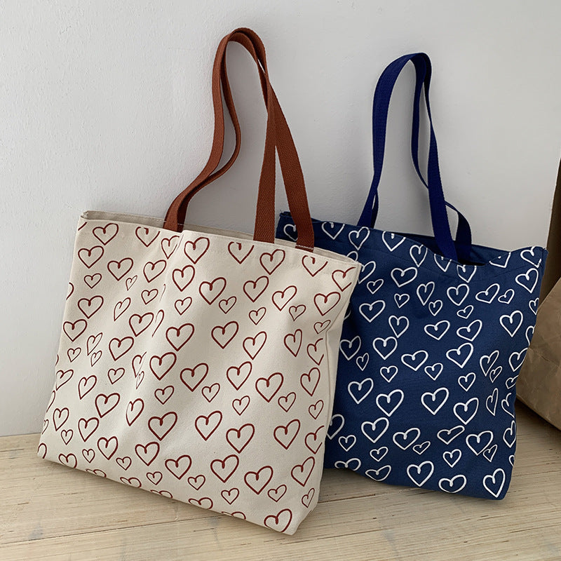 Heart Print Canvas Bag