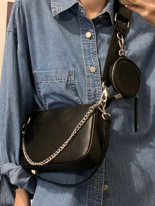 Urban Solid Color Zipper PU Shoulder Bag