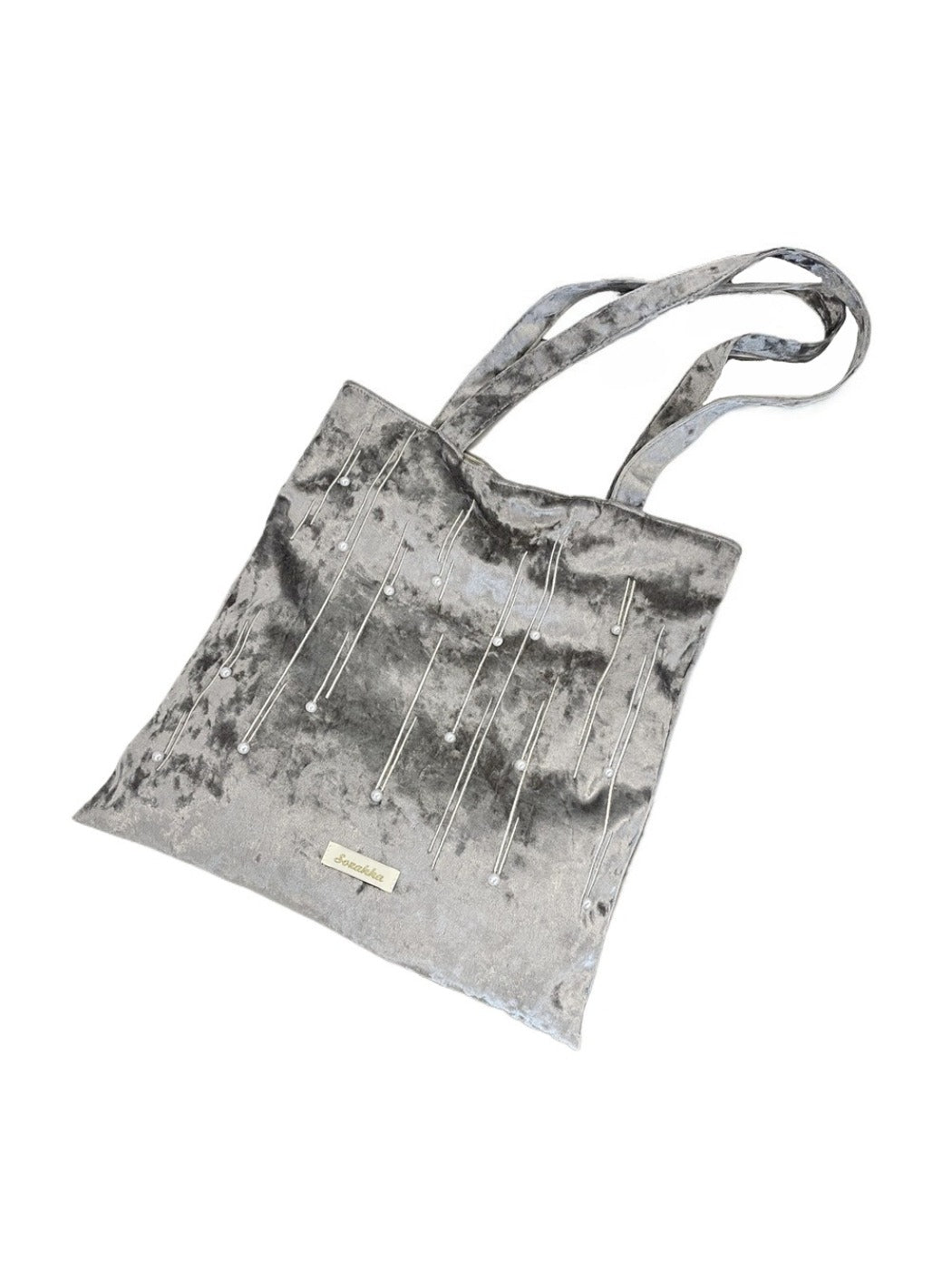 Cosbai - Velvet Beaded Tote Bag with Magnetic Closure