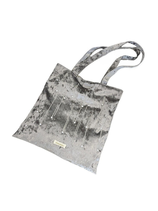 Cosbai - Velvet Beaded Tote Bag with Magnetic Closure