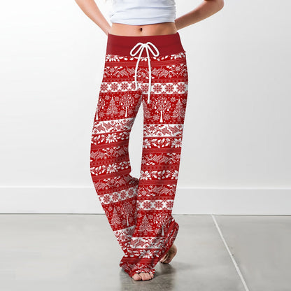 Stripe Fashion Woman Digital Printing Loose Casual Flower Pattern Pants Wide Leg Yoga Pants 678