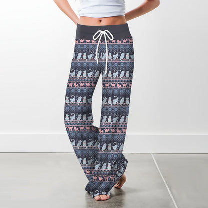 Stripe Fashion Woman Digital Printing Loose Casual Flower Pattern Pants Wide Leg Yoga Pants 678
