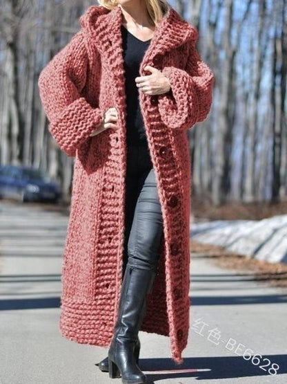 Autumn Winter Cardigan Solid Color Medium Length Thick Thread Sweater Sweater Coat