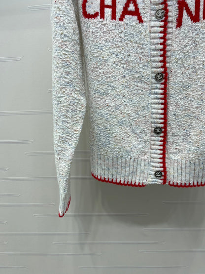 CC 26s Color-Blocked Woven Crew Neck Cardigan Grey Red 344112