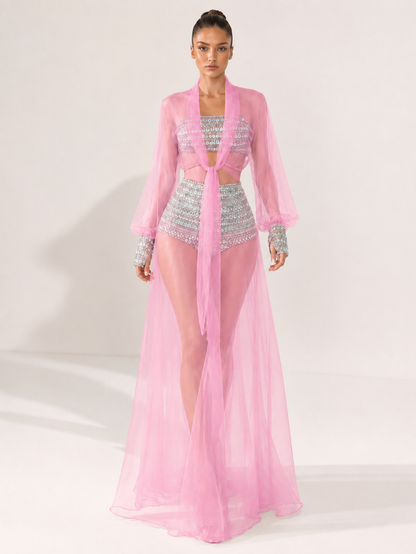 Celestia Rhinestone Sheer Mesh Three-Piece Set